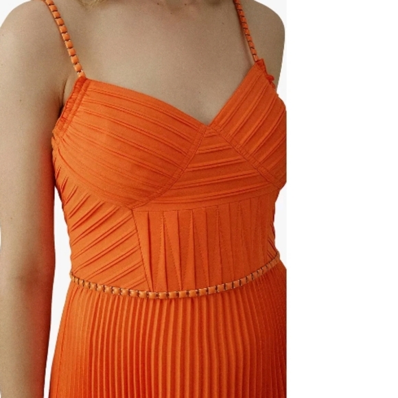 $500.00 Karen Millen Pleated Orange Dress 2, 4, 6 - Picture 4 of 4